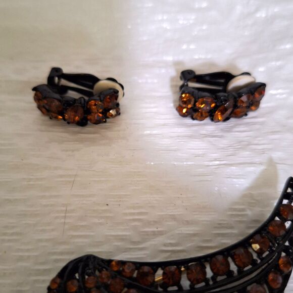 Amber Glass M Jent Women's Brooch and Earrings Grandma Chic Elegant Vintage - Picture 3 of 12